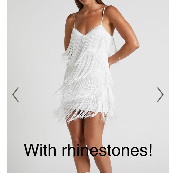 Showpo. Dresses & Skirts - Showpo White Fringe Dress with Rhinestones